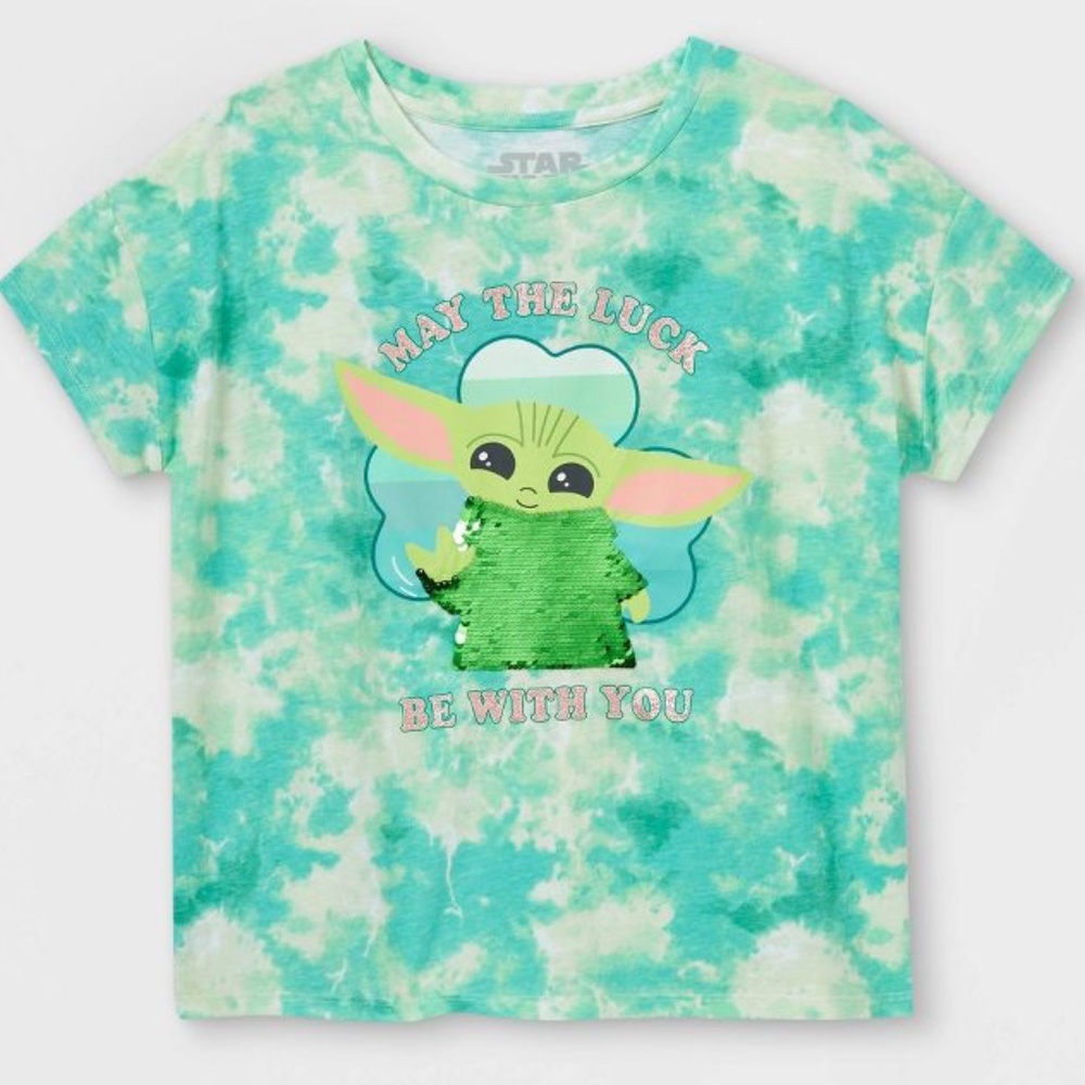 Girls' Star Wars Baby Yoda Flip Sequin Short Sleeve T-Shirt Green NWT